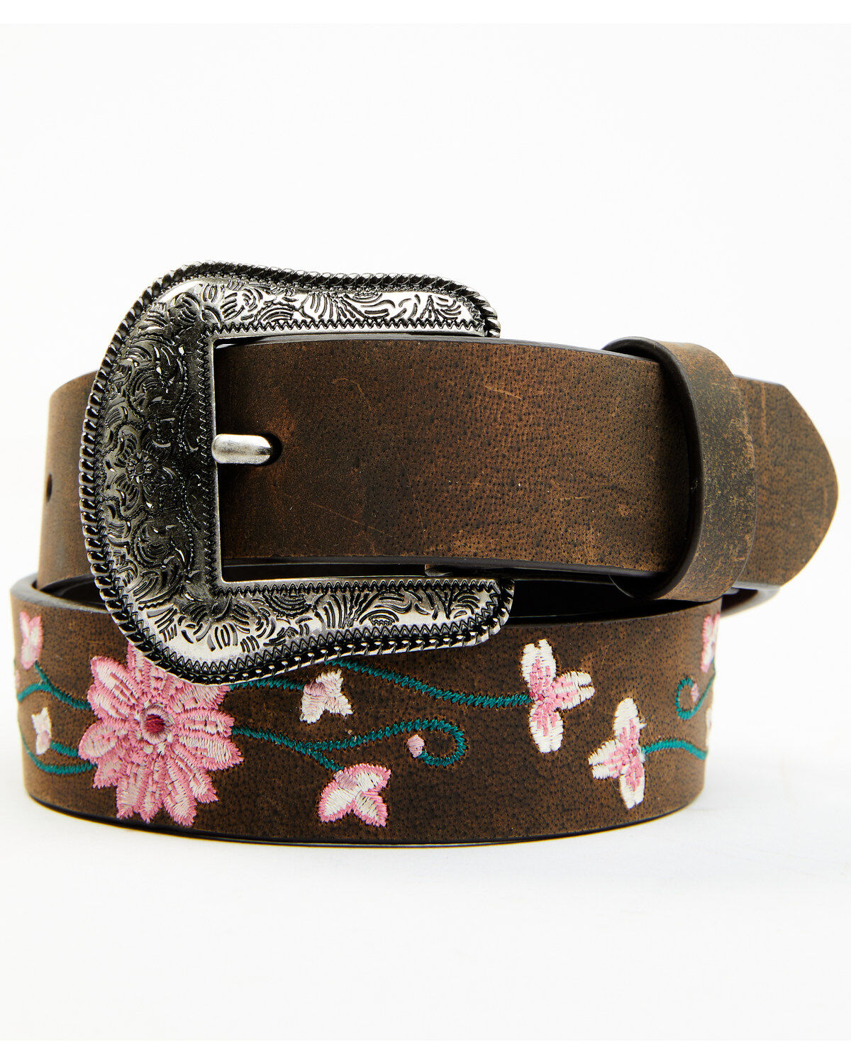 Image #1 - Shyanne Girls' Floral Embroidered Belt, Brown, hi-res