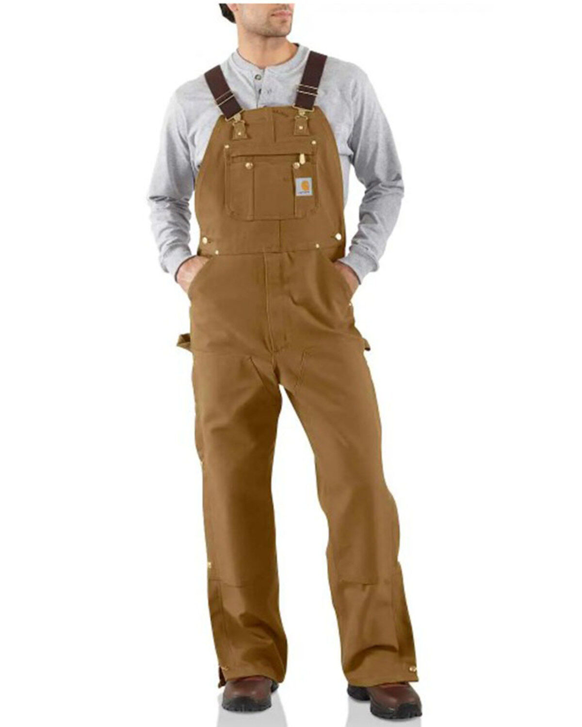 Image #1 - Carhartt Men's Solid Brown Zip-To-Thigh Unlined Bib Overalls - Big, Brown, hi-res