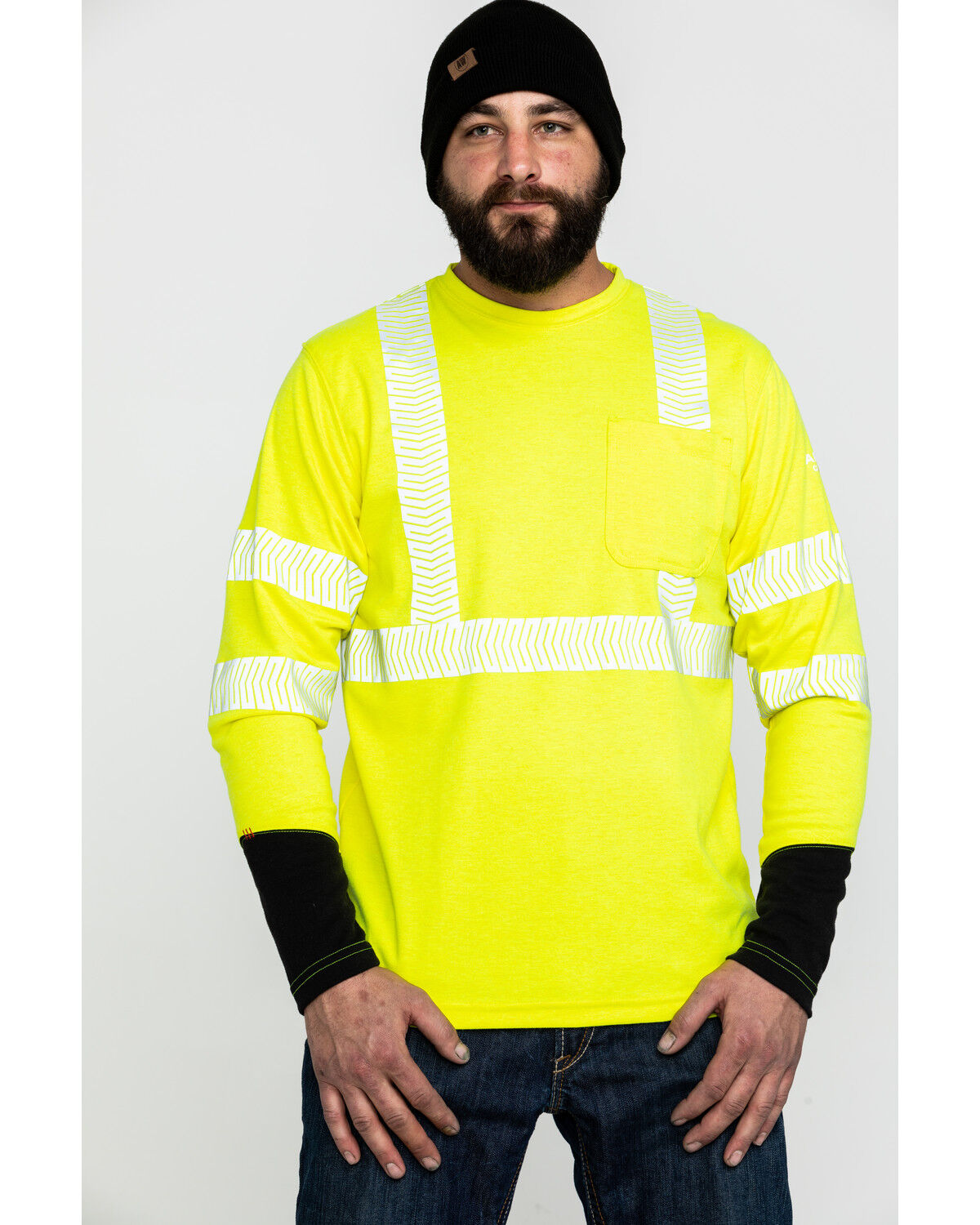 Image #1 - Ariat Men's FR Crew Hi-Vis Long Sleeve Work Pocket T-Shirt - Big & Tall, Yellow, hi-res