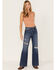 Image #1 - Cleo + Wolf Women's Medium Wash High Rise Patchwork Distressed Straight Jeans, Dark Wash, hi-res