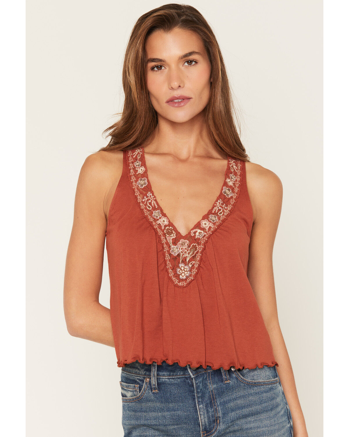 Image #1 - Shyanne Women's Evers Embroidered Cami, Brick Red, hi-res