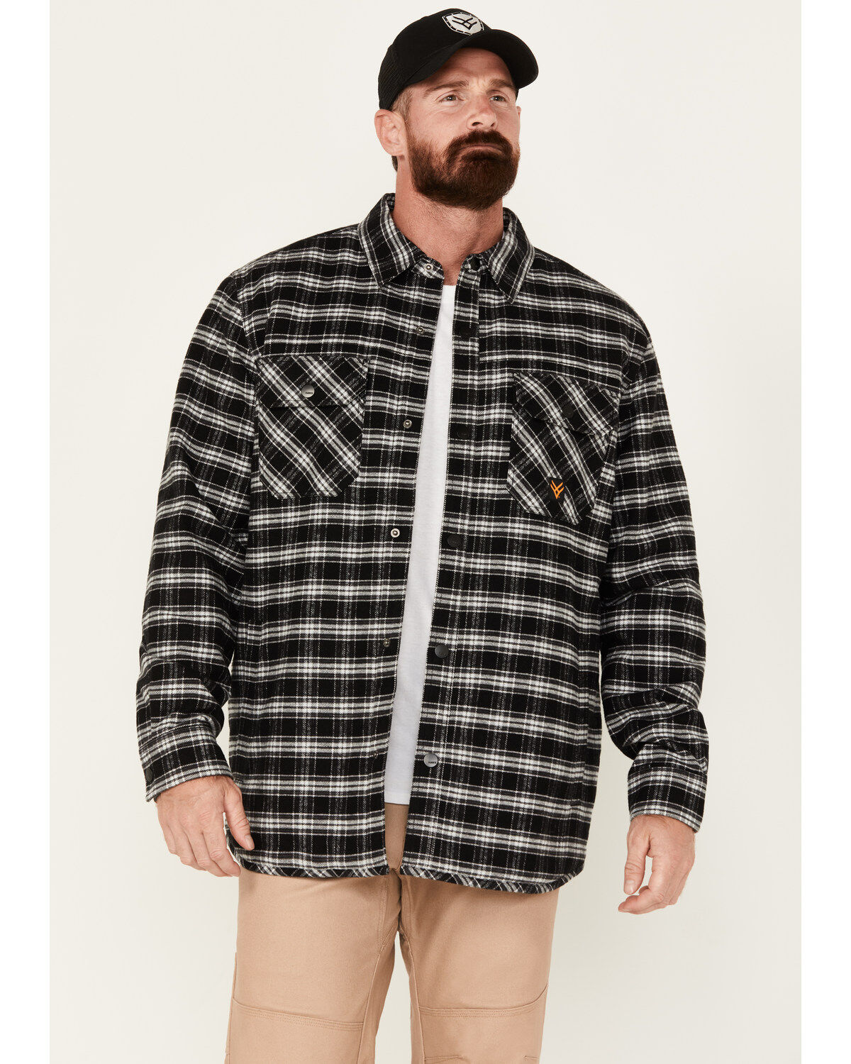 Image #1 - Hawx Men's Sherpa Lined Plaid Print Snap Flannel Work Jacket, Black, hi-res
