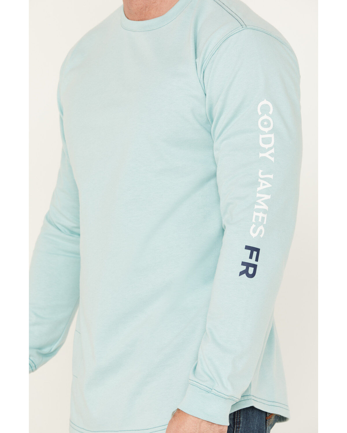 Image #3 - Cody James Men's FR Logo Long Sleeve Stretch Work T-Shirt - Tall, Aqua, hi-res