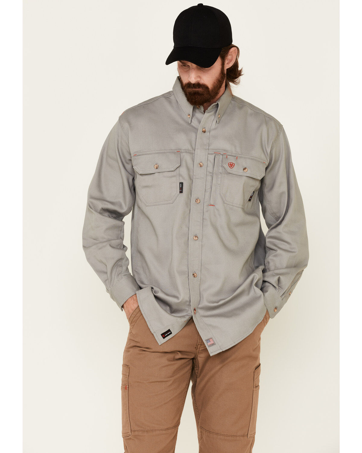 Ariat Men's Fire Resistant Solid Vent Long Sleeve Work Shirt, Silver, hi-res