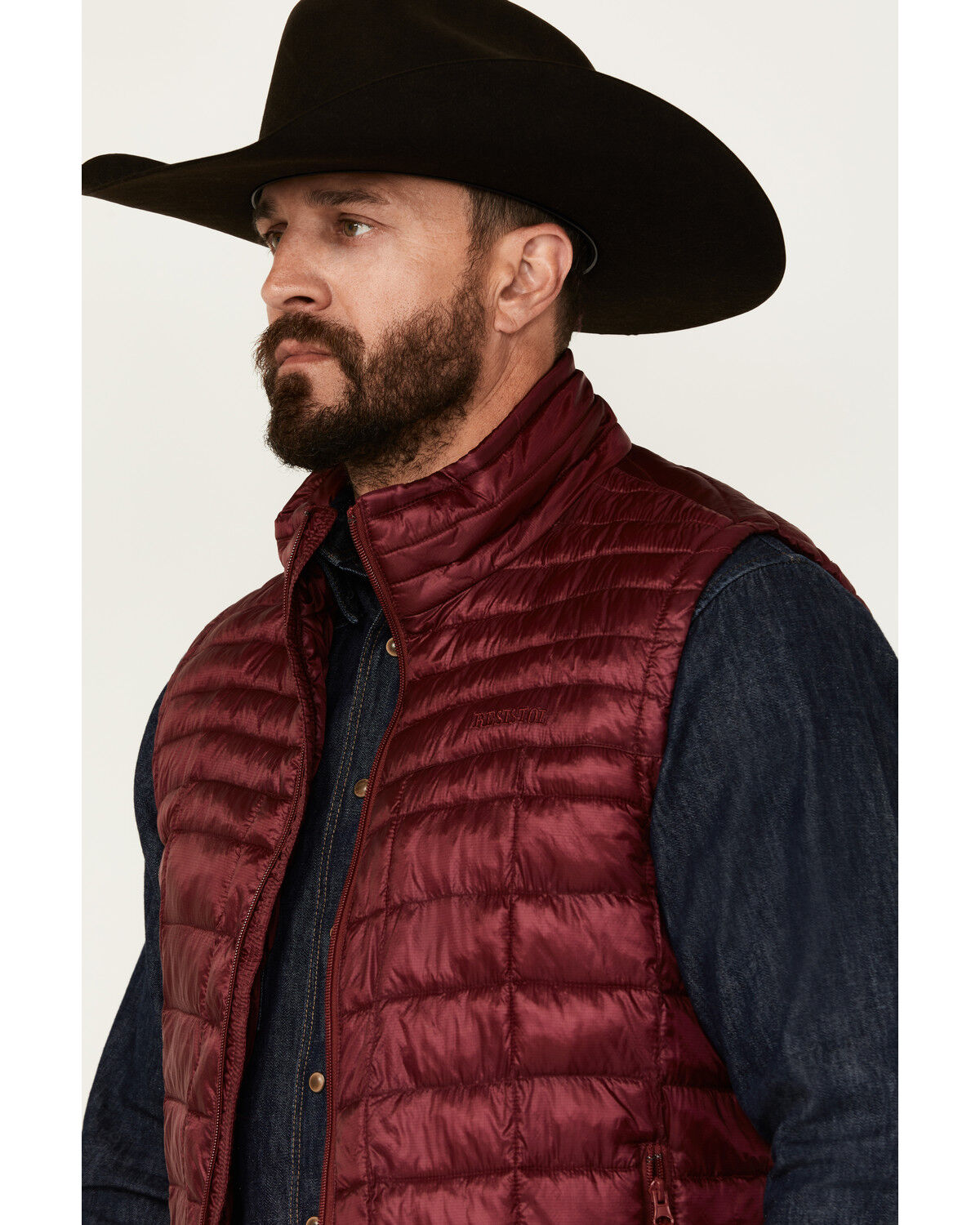 Image #2 - Resistol Men's Puffer Zip Vest, Burgundy, hi-res