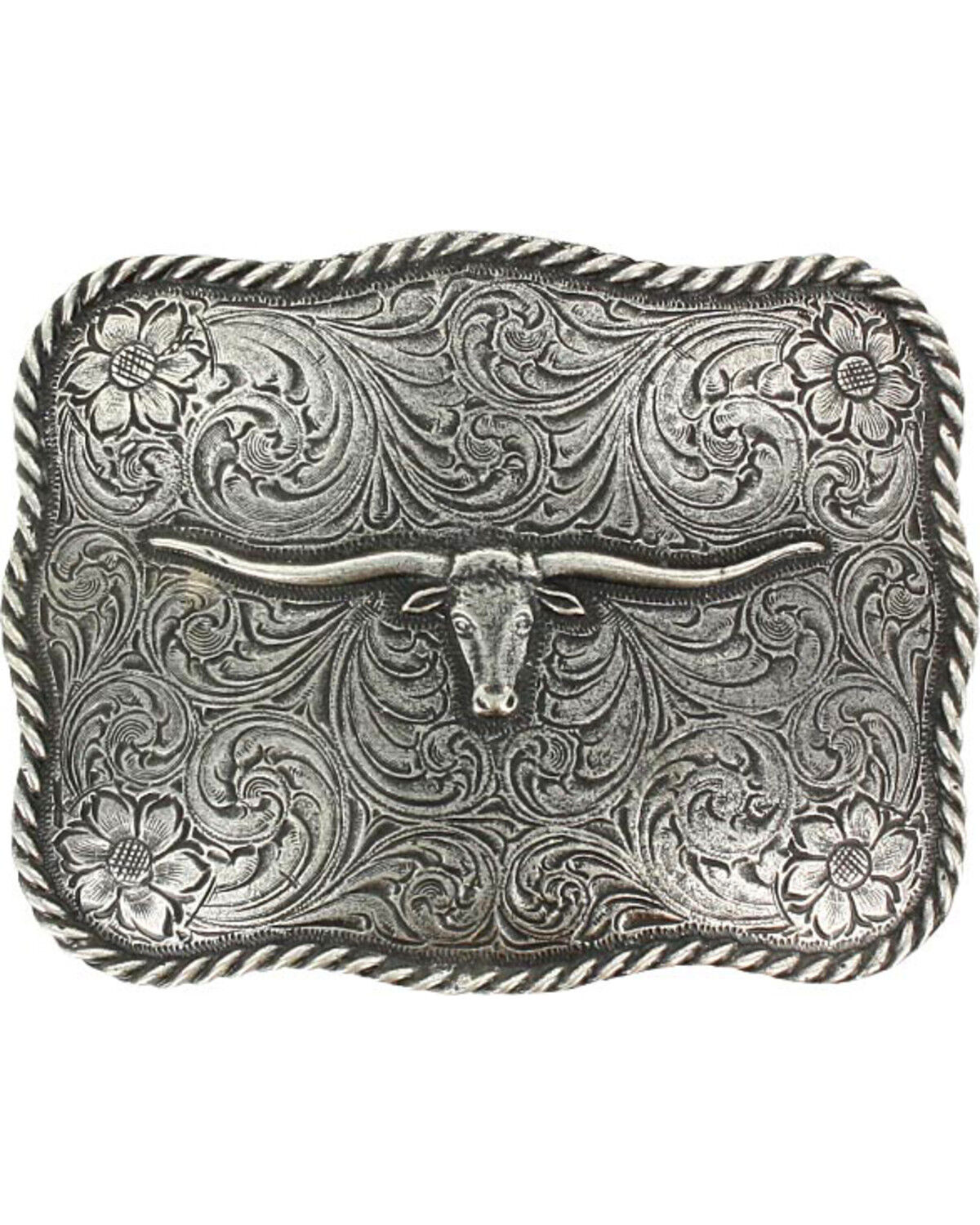 Cody James&reg; Men's Texas Long Horn Belt Buckle, Silver, hi-res