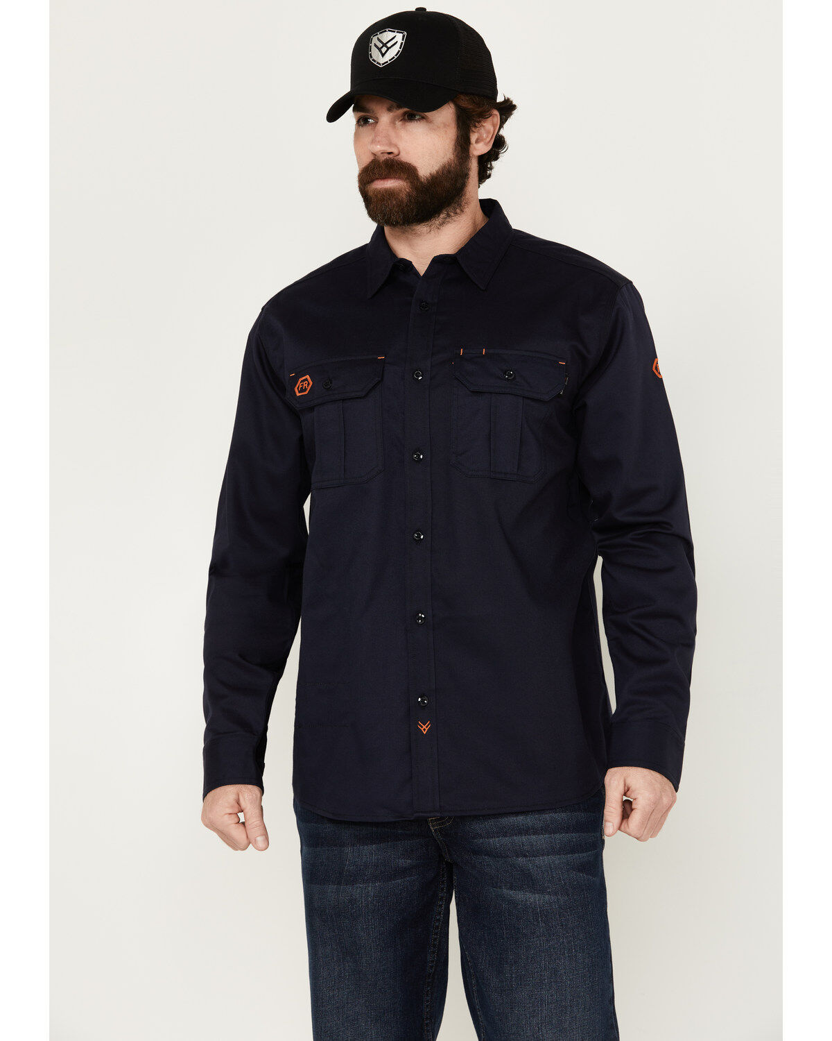 Hawx Men's FR Woven Long Sleeve Button-Down Work Shirt, Navy, hi-res