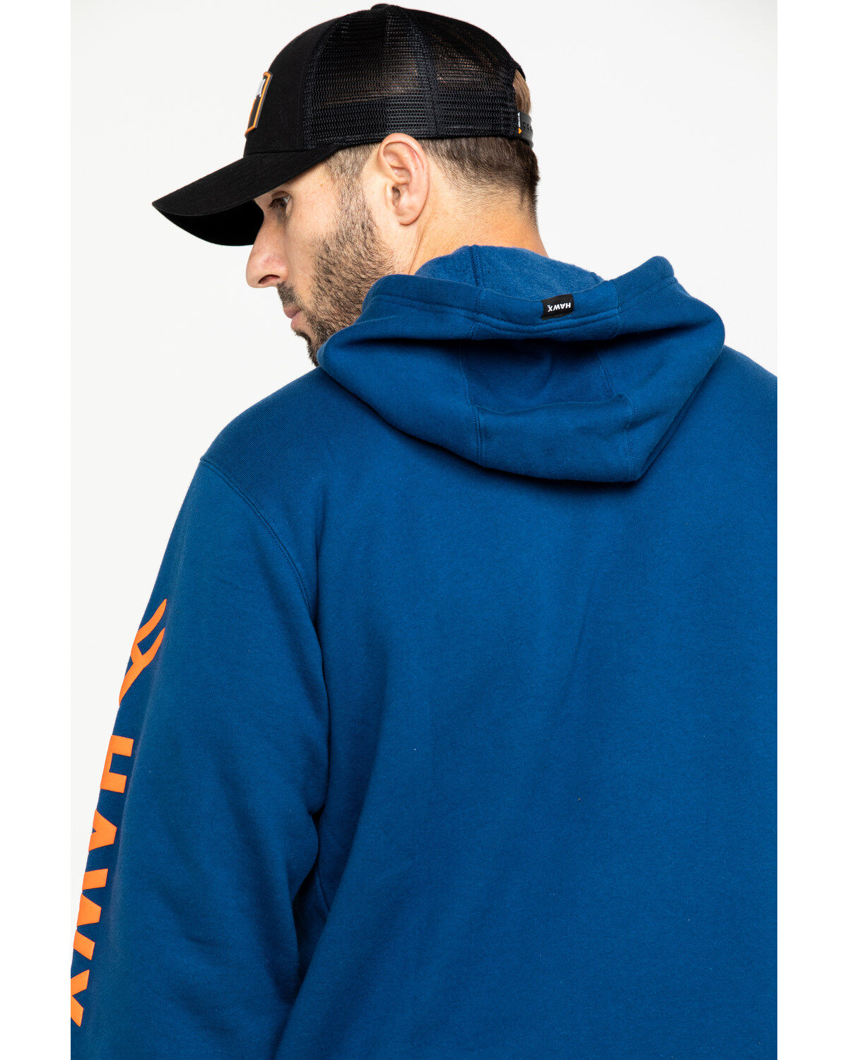 Image #5 - Hawx Men's Logo Sleeve Performance Fleece Hooded Work Sweatshirt - Big & Tall, Blue, hi-res
