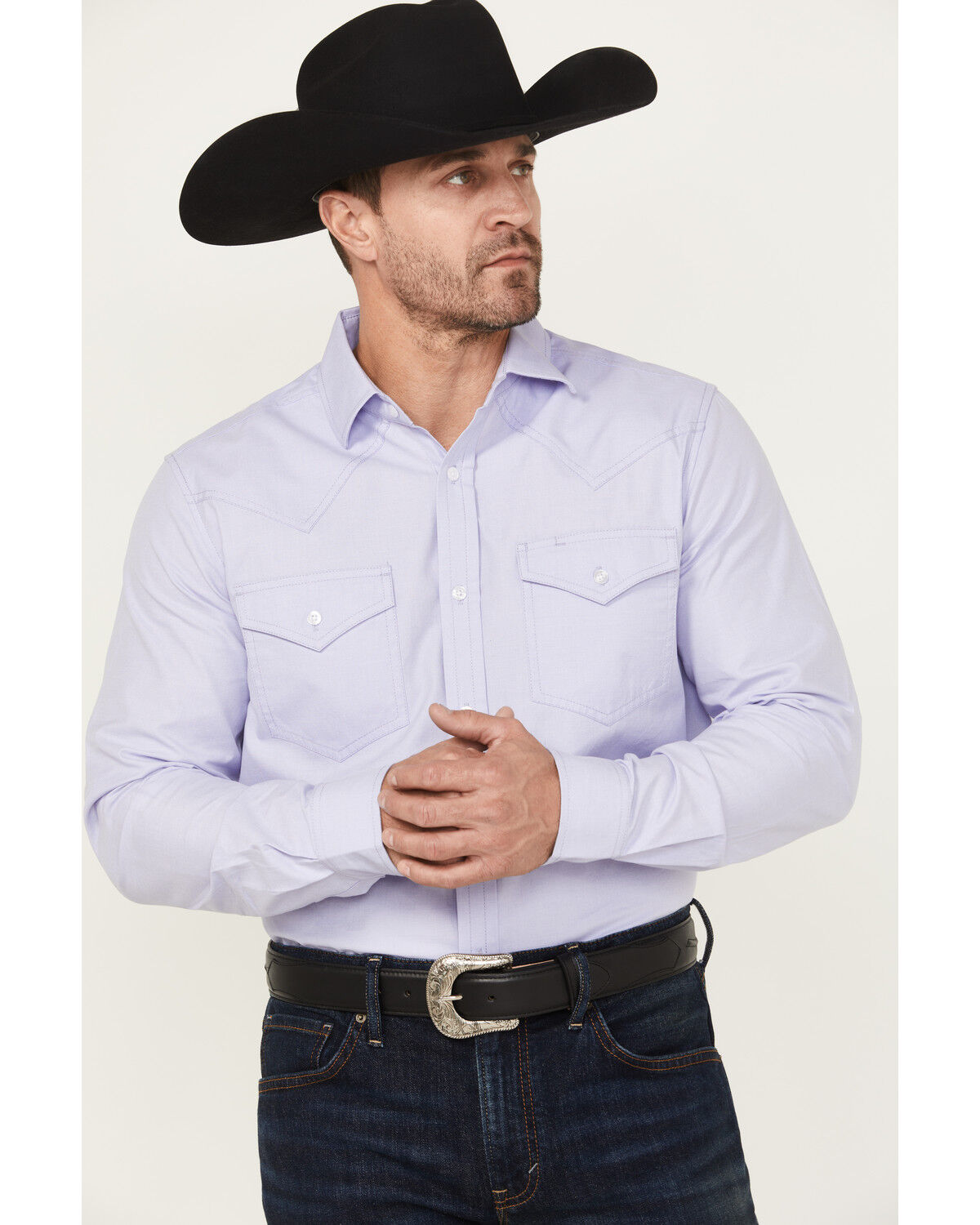 Image #1 - Cody James Black 1978&reg; Men's Lawman Solid Long Sleeve Button-Down Western Shirt, Light Blue, hi-res