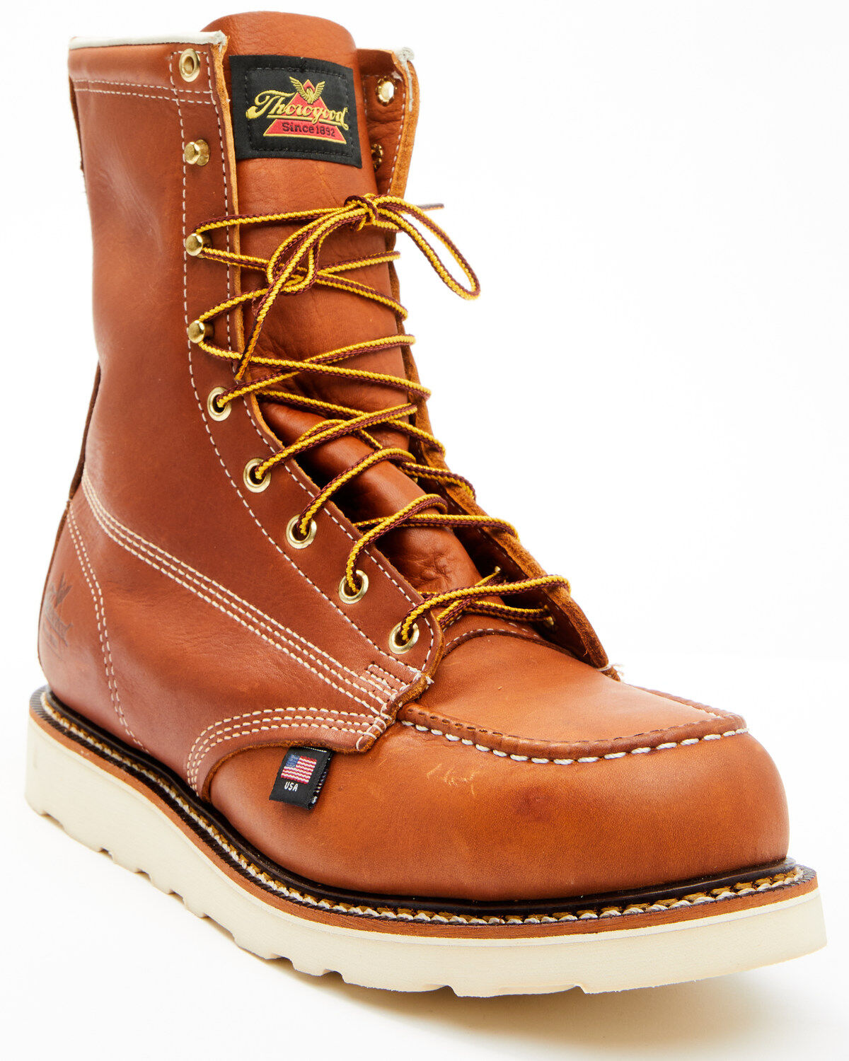 Image #1 - Thorogood Men's 8" American Heritage USA Wedge Work Boots - Steel Toe, Tan, hi-res