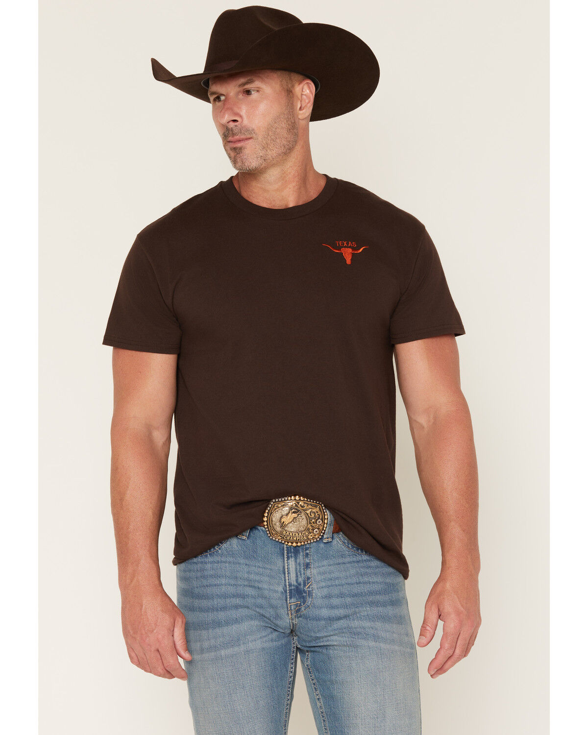 Image #1 - Cody James Men's Texas Long Horn Embroidered Short Sleeve Graphic T-Shirt, Dark Brown, hi-res