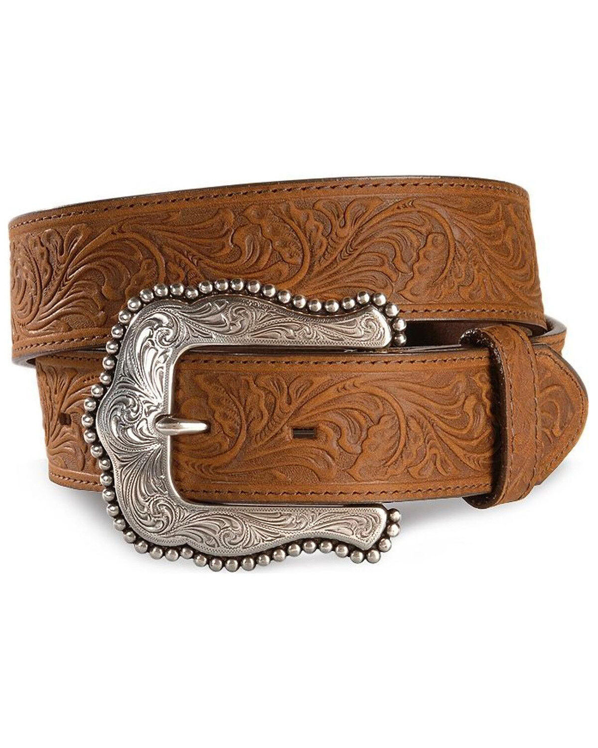 Tony Lama Women's Tooled Leather Layla Belt, Brown, hi-res