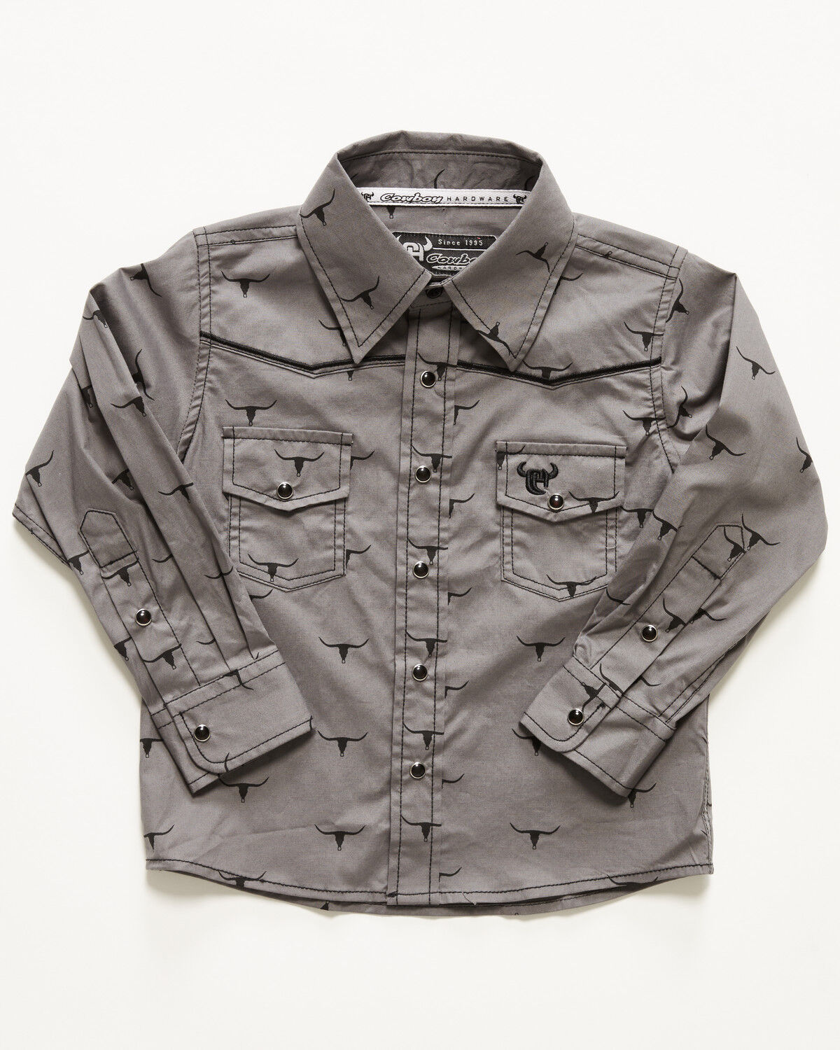 Cowboy Hardware Toddler Boys' Skill Scatter Long Sleeve Snap Stretch Western Shirt, Charcoal, hi-res