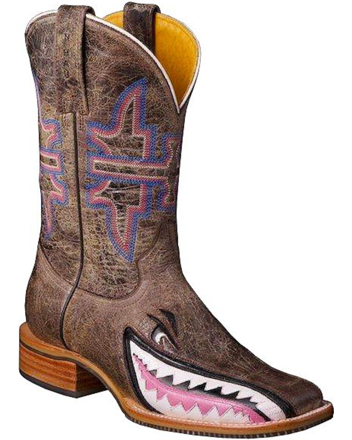 Tin Haul Women's Man Eater Shark Western Boots - Square Toe, Dark Brown, hi-res