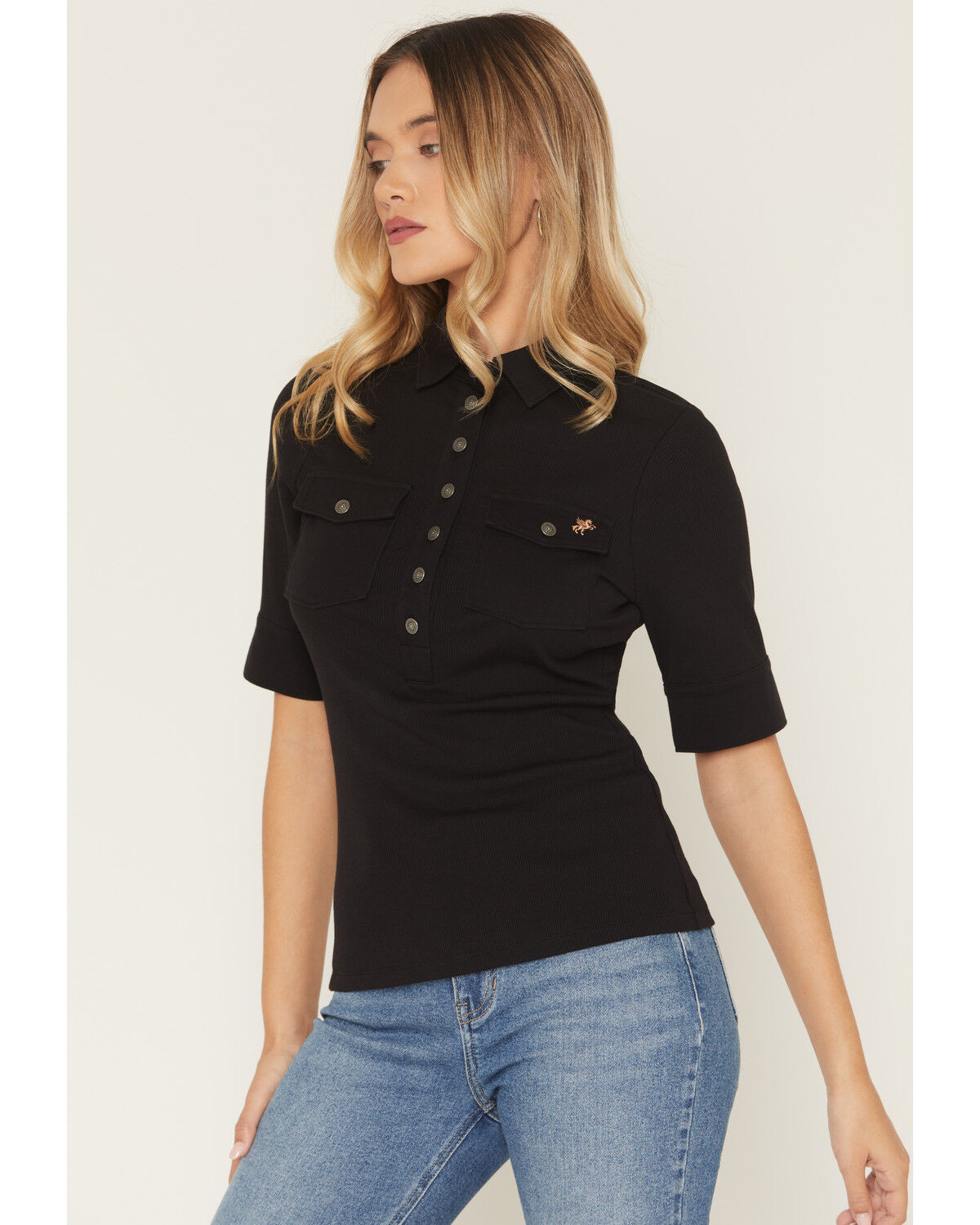 Image #2 - Idyllwind Women's Cora Knit Polo Shirt, Black, hi-res