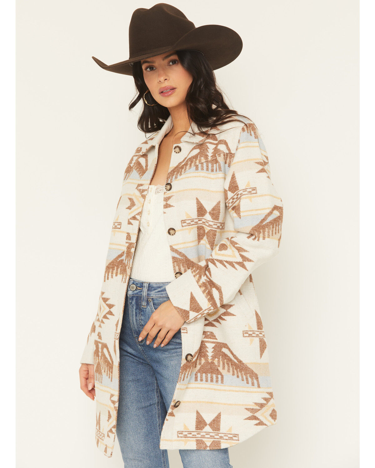 Image #2 - Idyllwind Women's Mcain Southwestern Print Button-Down Long Shacket, Cream, hi-res