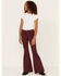 Image #1 - Shyanne Girls' Super Flare Raw Hem Jeans, Burgundy, hi-res