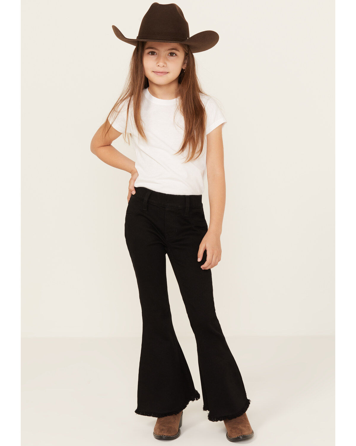 Image #1 - Shyanne Girls' Pull-On Super Stretch Denim Flare Jeans, Black, hi-res