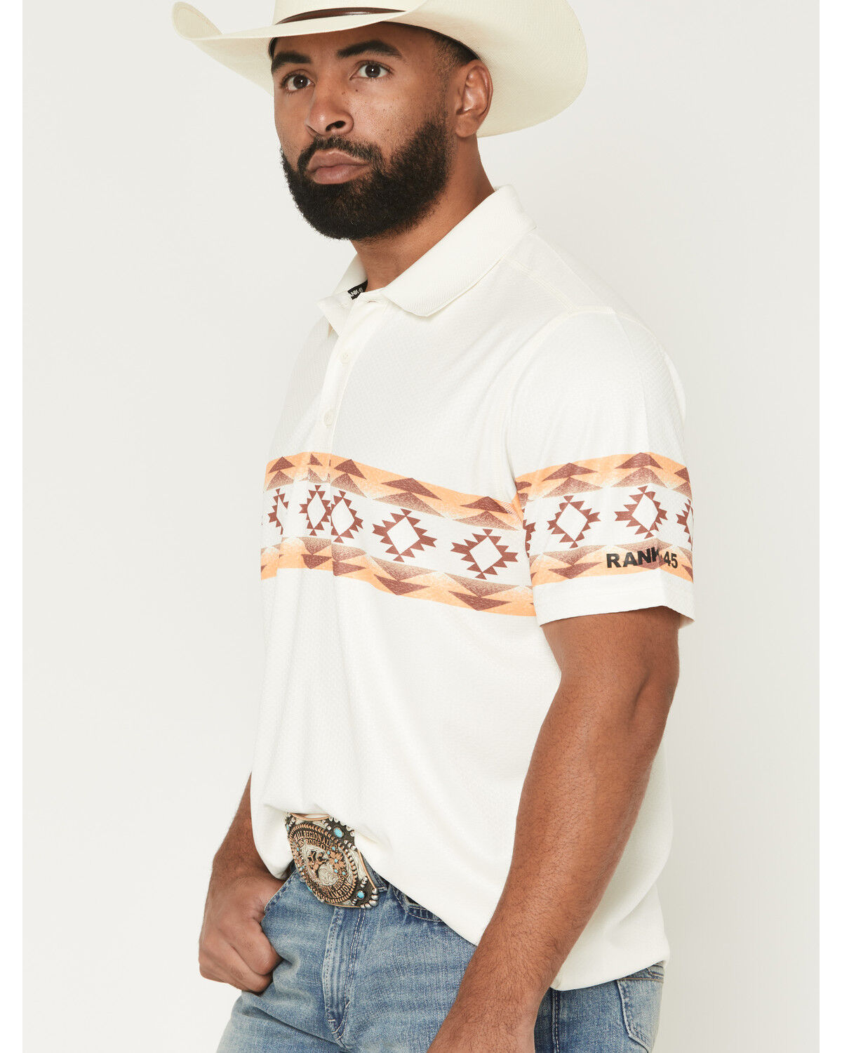 Image #2 - RANK 45&reg; Men's Josey Southwestern Border Short Sleeve Button-Down Polo Shirt, Cream, hi-res