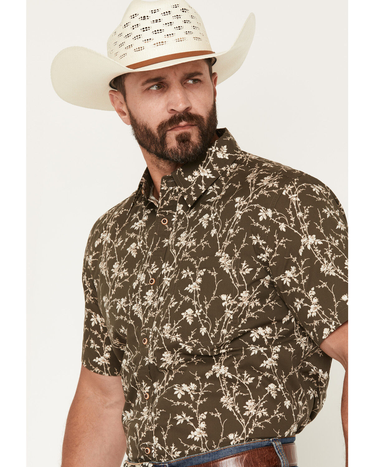 Image #2 - Gibson Trading Co Men's Desert Soul Floral Print Short Sleeve Button-Down Western Shirt, Brown, hi-res