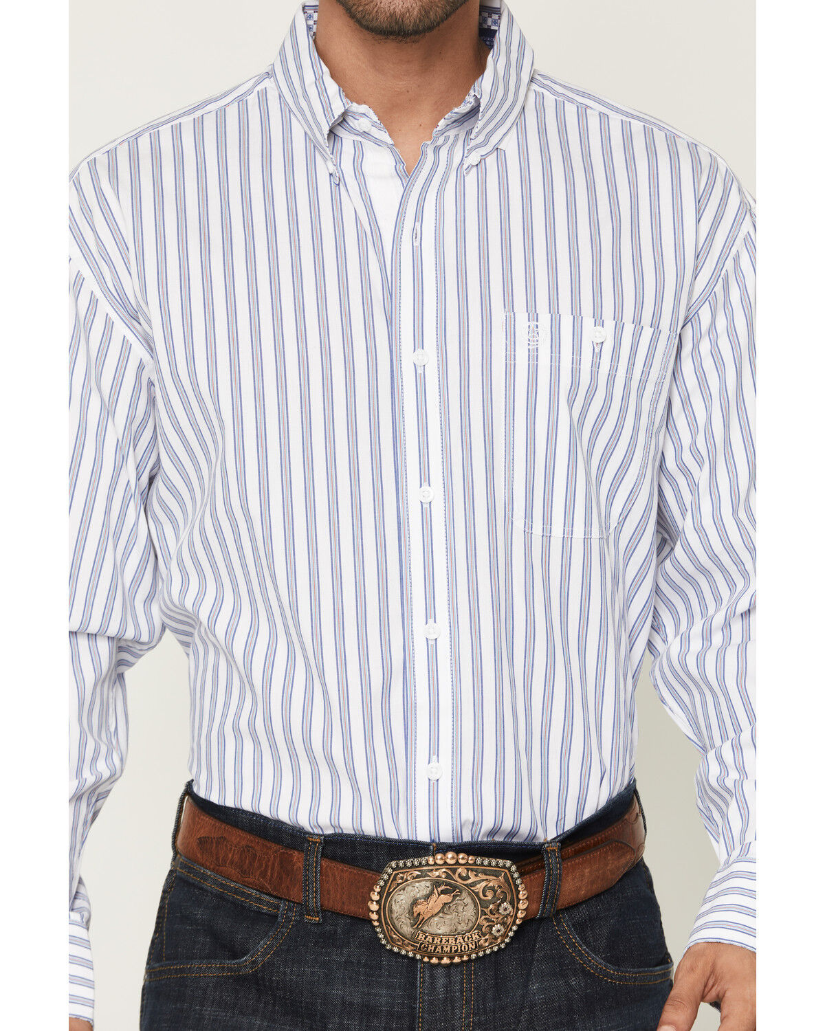 Image #3 - George Strait by Wrangler Stripe Print Long Sleeve Button-Down Stretch Western Shirt - Tall, White, hi-res