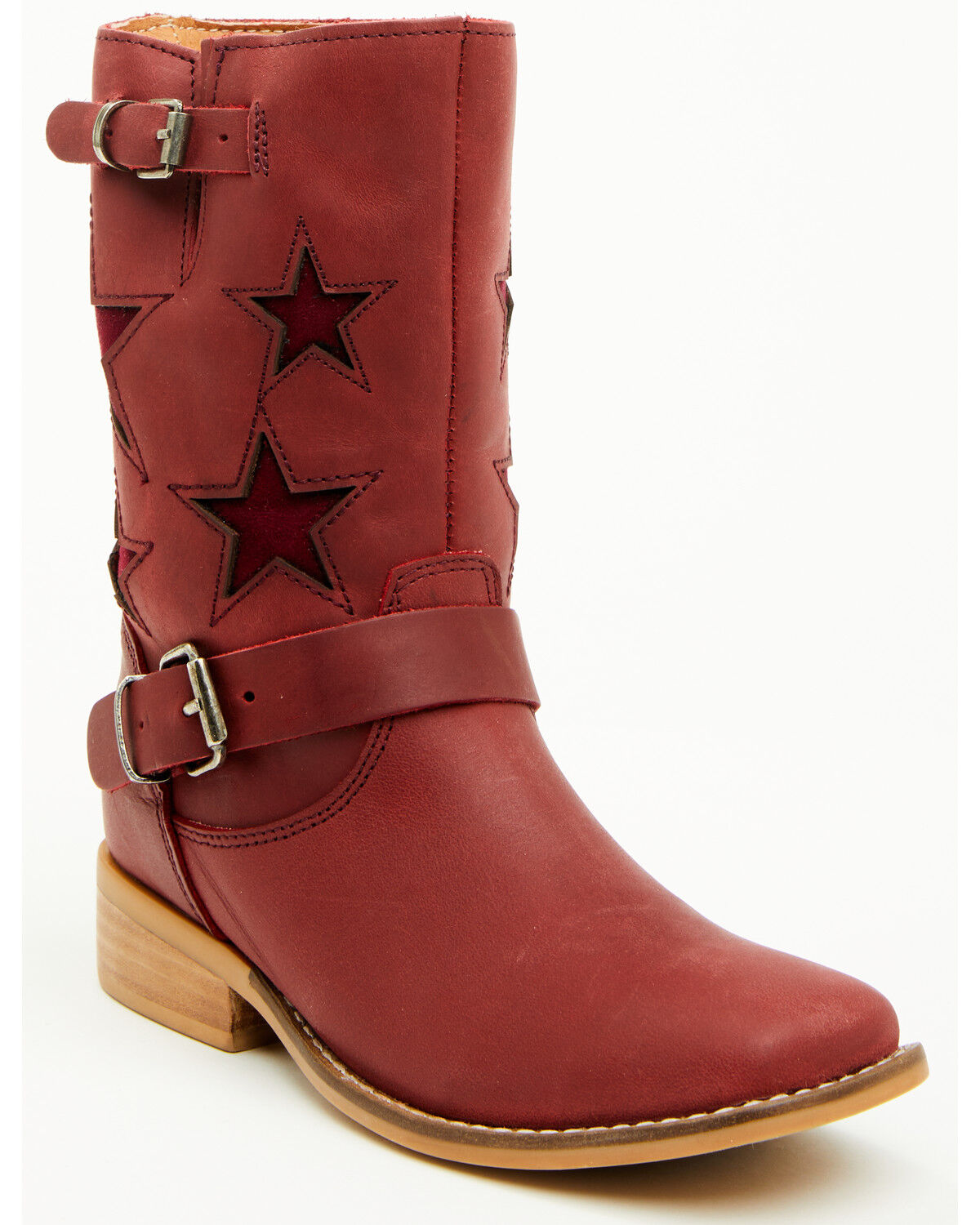 Dingo Little Girls' Blacklist Star Inlay Harness Boots - Square Toe, Wine, hi-res