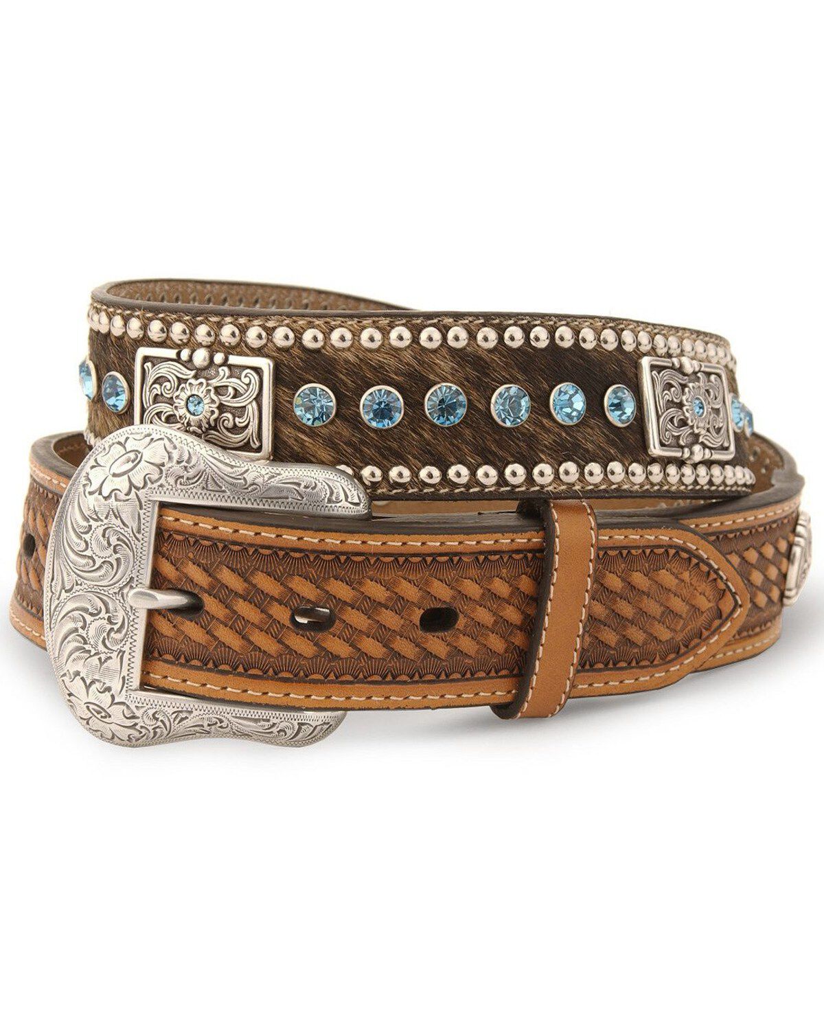 Nocona Belt Co. Men's Hair-on Hide Concho Belt, Natural, hi-res