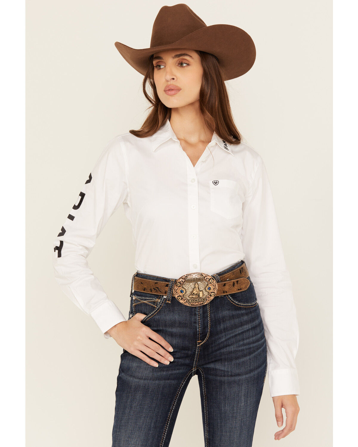 Image #1 - Ariat Women's Boot Barn Exclusive Team Kirby Long Sleeve Button-Down Stretch Western Shirt, White, hi-res