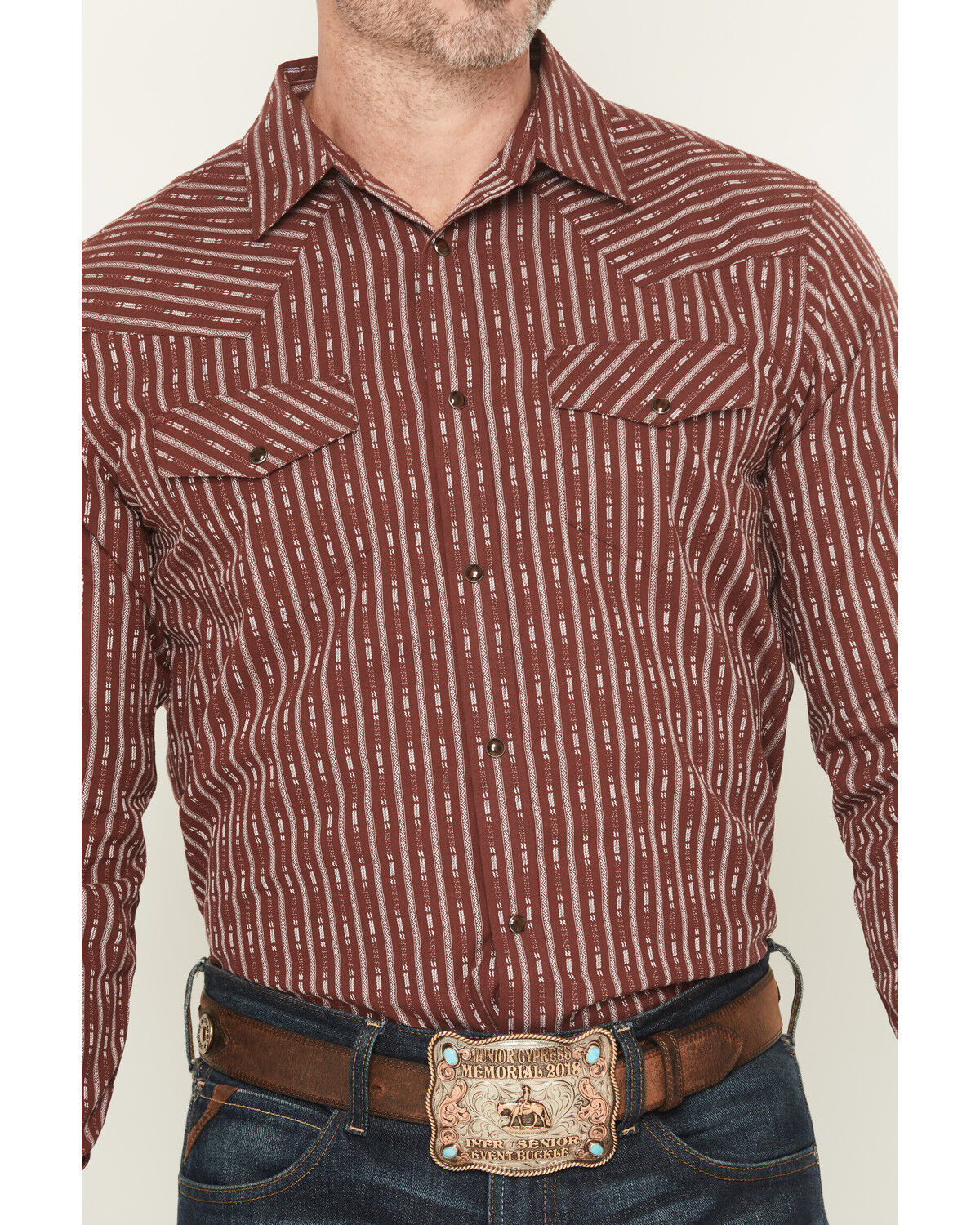 Image #3 - Gibson Trading Co Men's Buckshot Striped Print Long Sleeve Snap Stretch Western Shirt - Big, Burgundy, hi-res