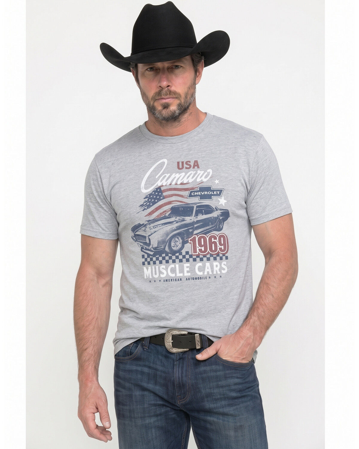 Image #1 - Chevy Men's Muscle Cars 76 Short Sleeve Graphic T-Shirt, Grey, hi-res
