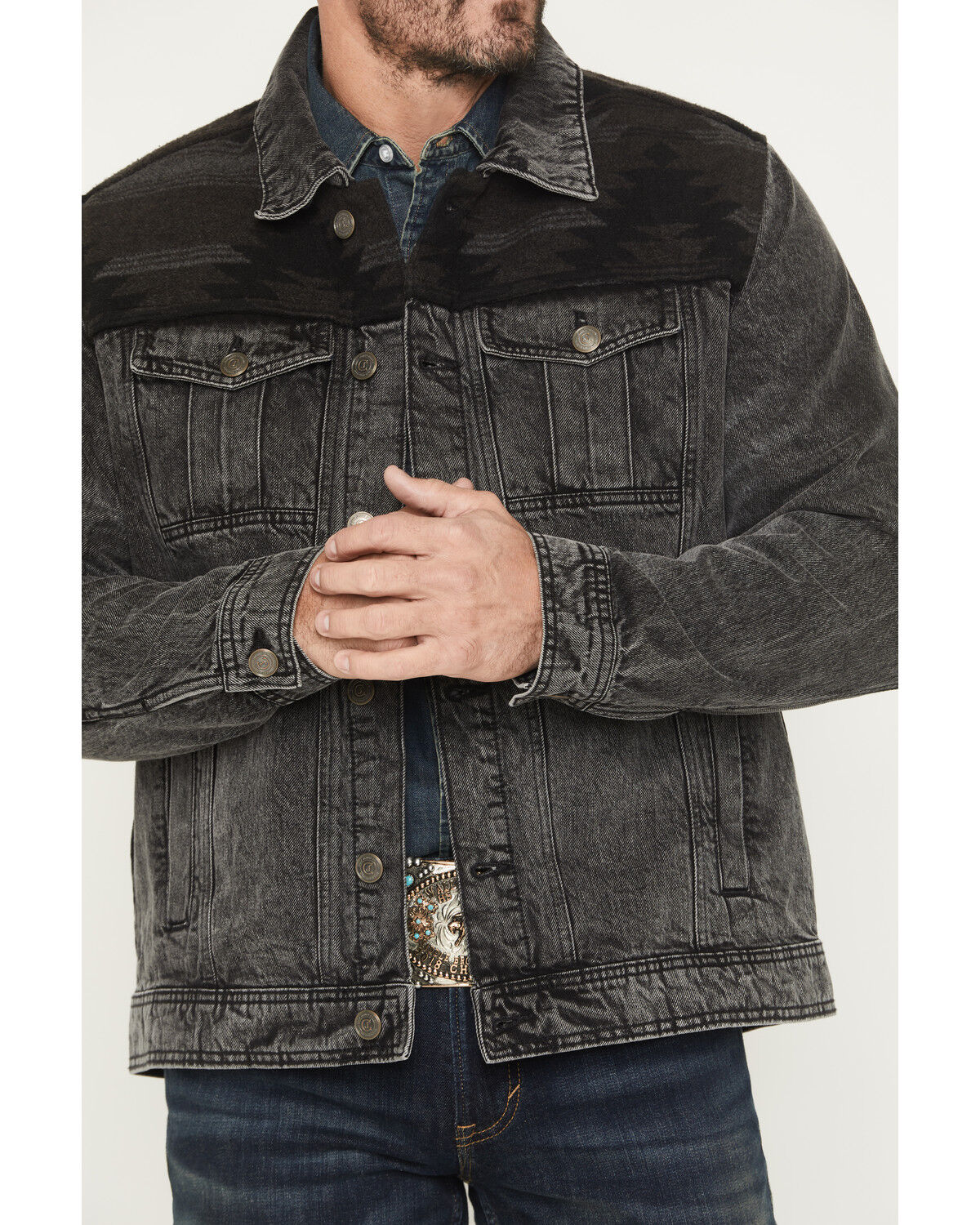 Image #3 - Cody James Men's Blanket Yoke Denim Jacket, Black, hi-res
