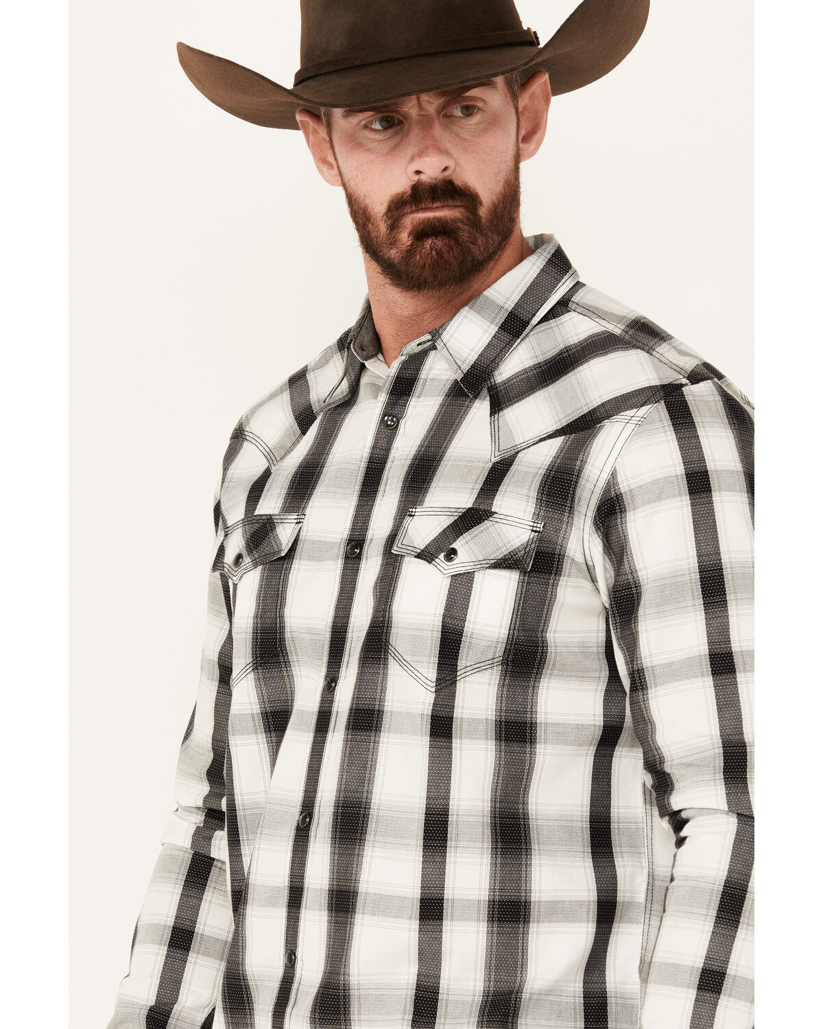 Image #2 - Moonshine Spirit&reg; Men's Skylark Plaid Print Long Sleeve Pearl Snap Western Shirt, White, hi-res