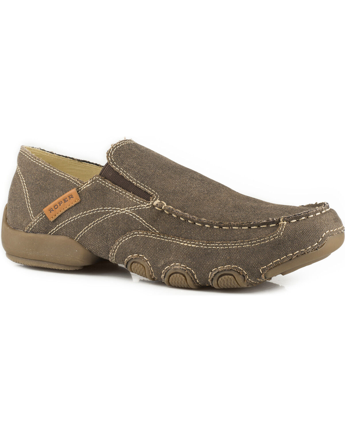 Image #1 - Roper Men's All Over Vintage Canvas Driving Moc Shoes, Brown, hi-res
