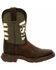 Image #2 - Durango Boys' Lil' Rebel USA Flag Army Western Boots - Square Toe, Dark Brown, hi-res