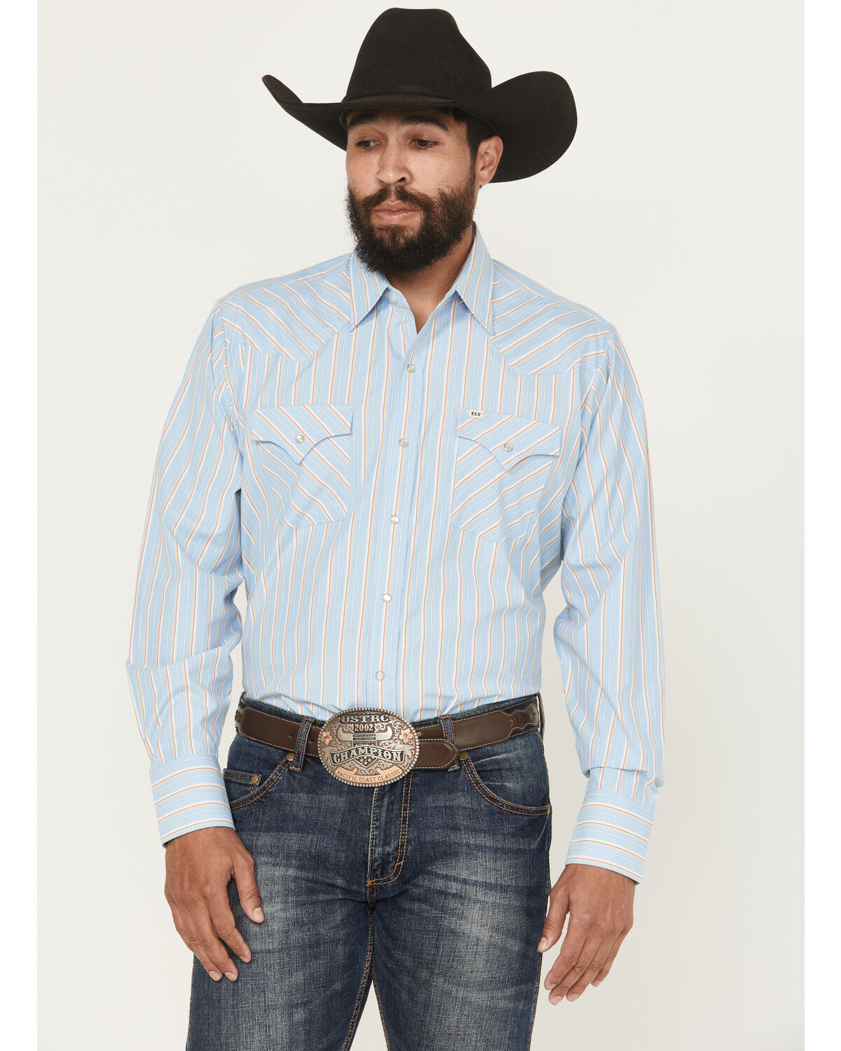 Image #1 - Ely Walker Men's Striped Print Long Sleeve Snap Western Shirt - Tall, , hi-res