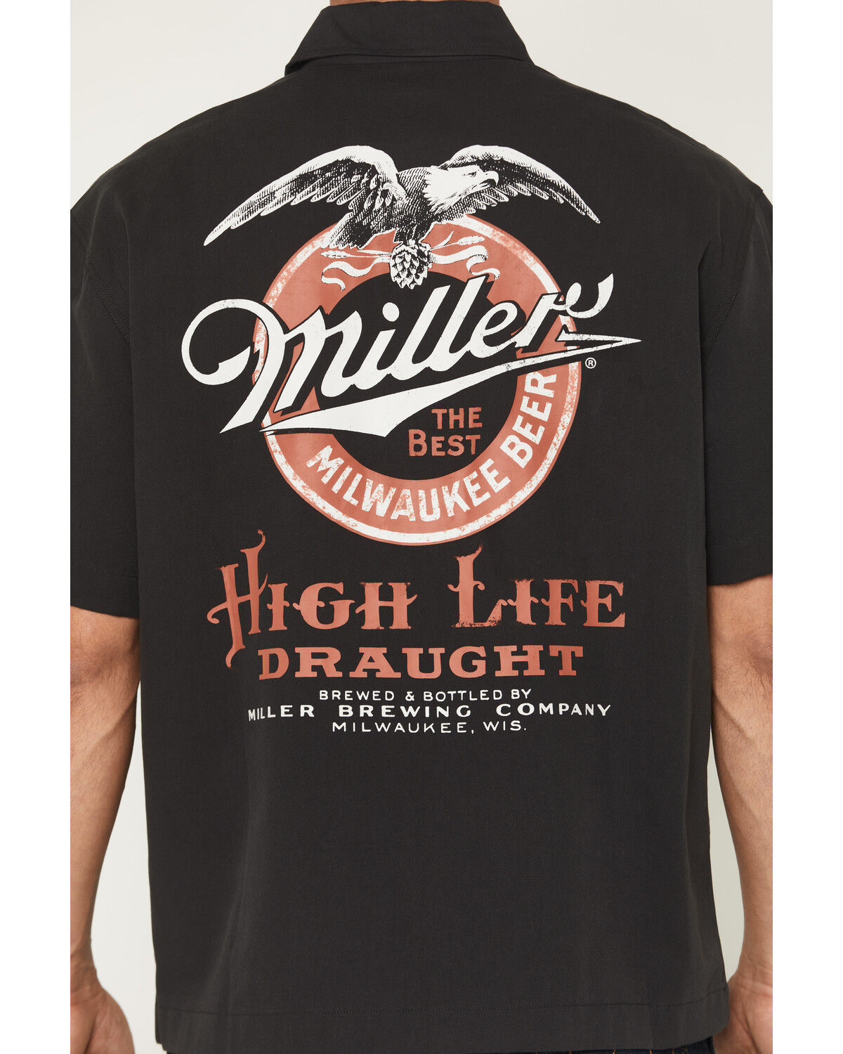 Image #4 - Miller Men's Boot Barn Exclusive Miller High Life Short Sleeve Button-Down Shirt, Black, hi-res