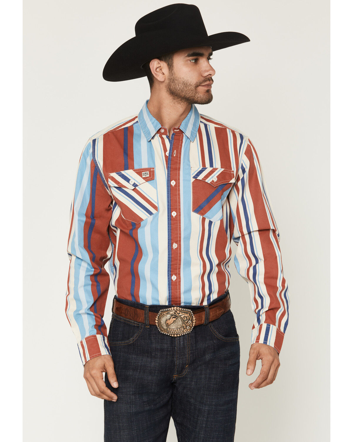 Image #1 - Kimes Ranch Men's Clancy Stripe Print Long Sleeve Button-Down Western Shirt, Red, hi-res