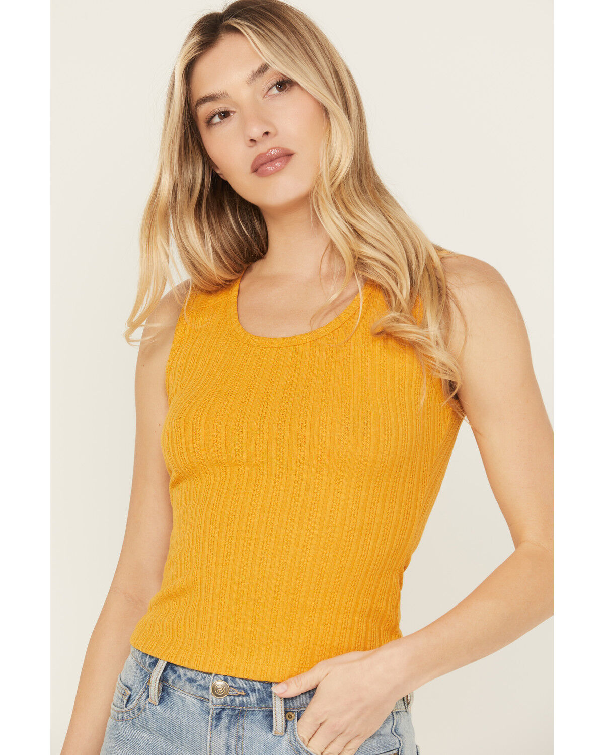 Image #1 - Shyanne Women's Pointelle Rib Knit Tank Top, Gold, hi-res