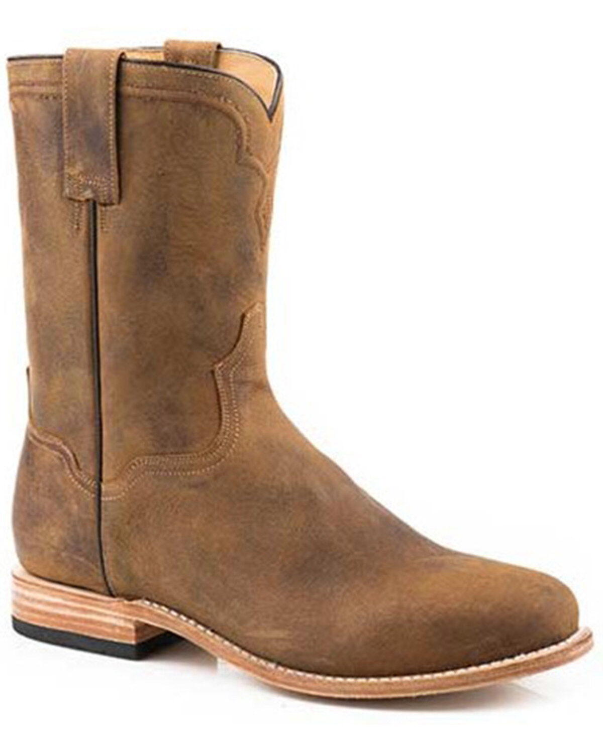 Stetson Men's Puncher Oiled Vamp Western Roper Boots - Round Toe, Brown, hi-res