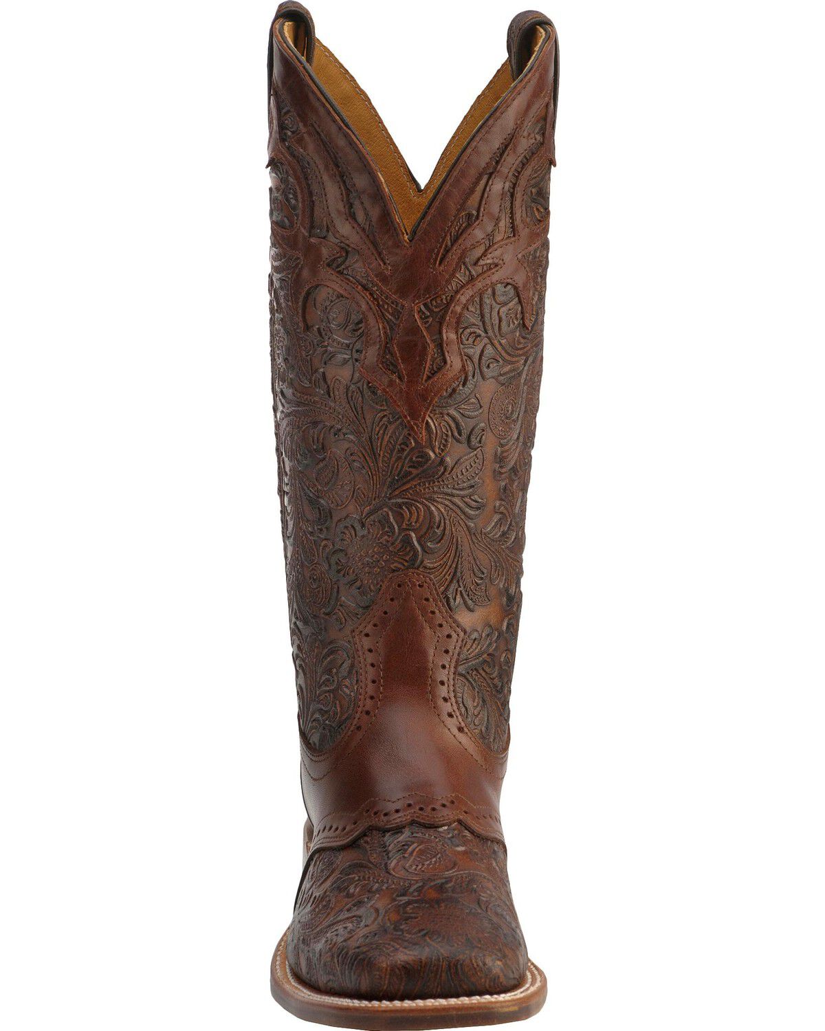 Image #4 - Boulet Women's Hand Tooled Ranger Western Boots - Square Toe, Chestnut, hi-res