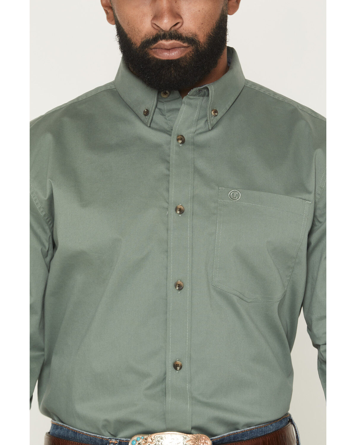 Image #3 - Cody James Men's Basic Solid Long Sleeve Button-Down Stretch Western Shirt, Sage, hi-res