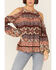 Image #2 - Miss Me Women's Vertical Print Cold Shoulder Bell Sleeve Woven Top, Rust Copper, hi-res
