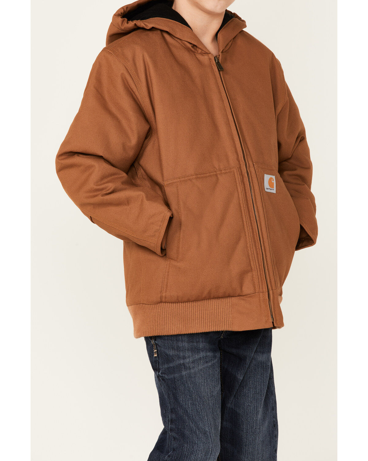 Image #2 - Carhartt Little Boys' Active Flannel Quilt Lined Hooded Jacket, Brown, hi-res