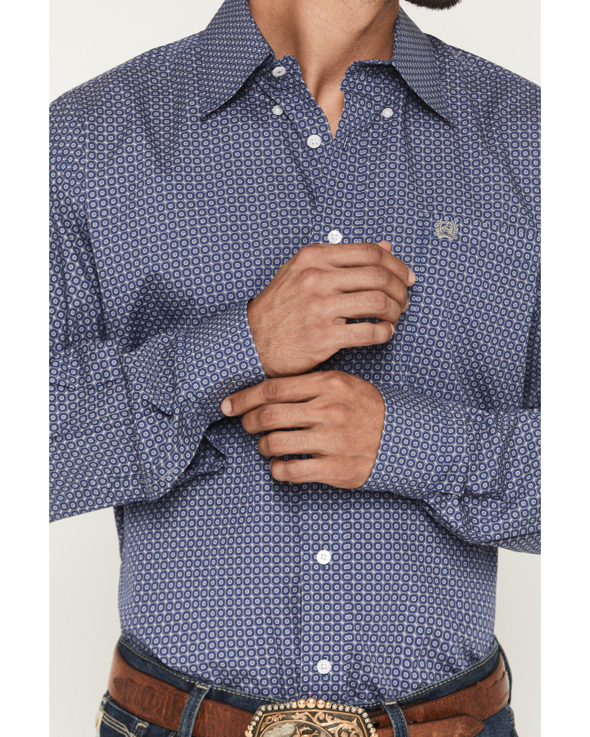 Image #3 - Cinch Men's Floral Geo Print Long Sleeve Button-Down Western Shirt, Royal Blue, hi-res