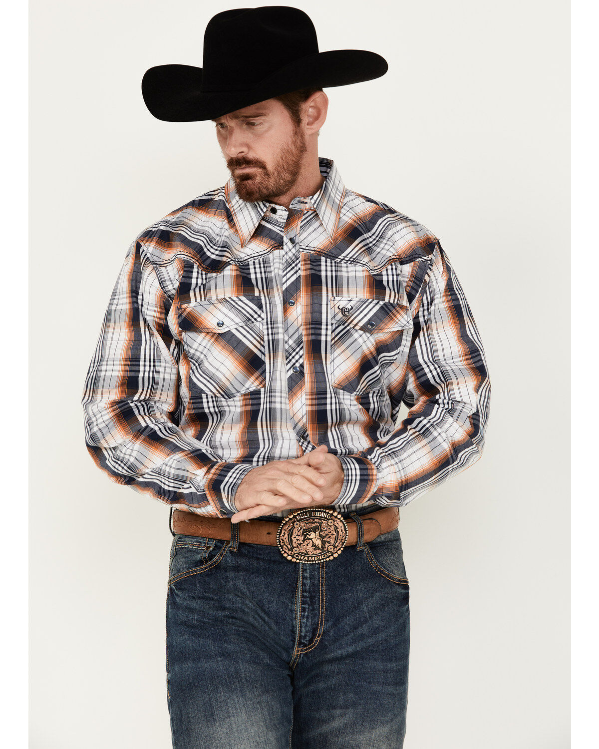 Image #1 - Cowboy Hardware Men's Hermosillo Gradient Plaid Print Long Sleeve Pearl Snap Western Shirt, , hi-res