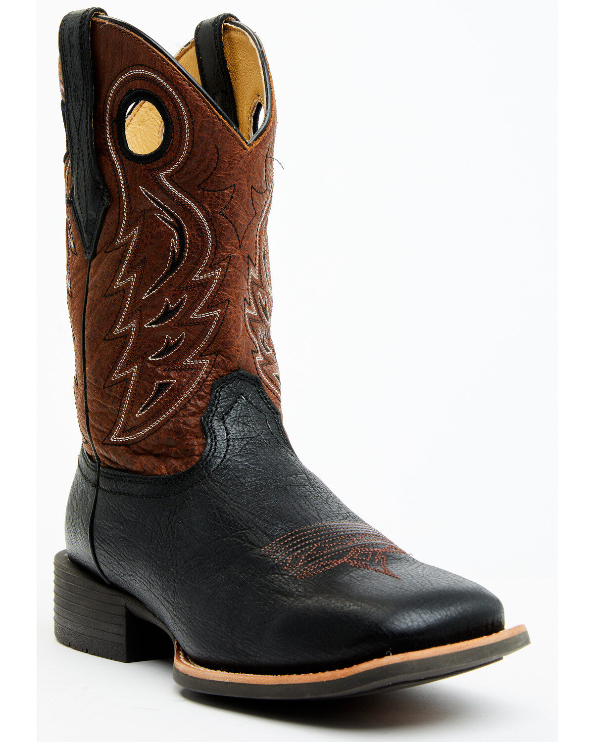 Image #1 - RANK 45&reg; Men's Warrior Performance Western Boots - Broad Square Toe, Black/brown, hi-res