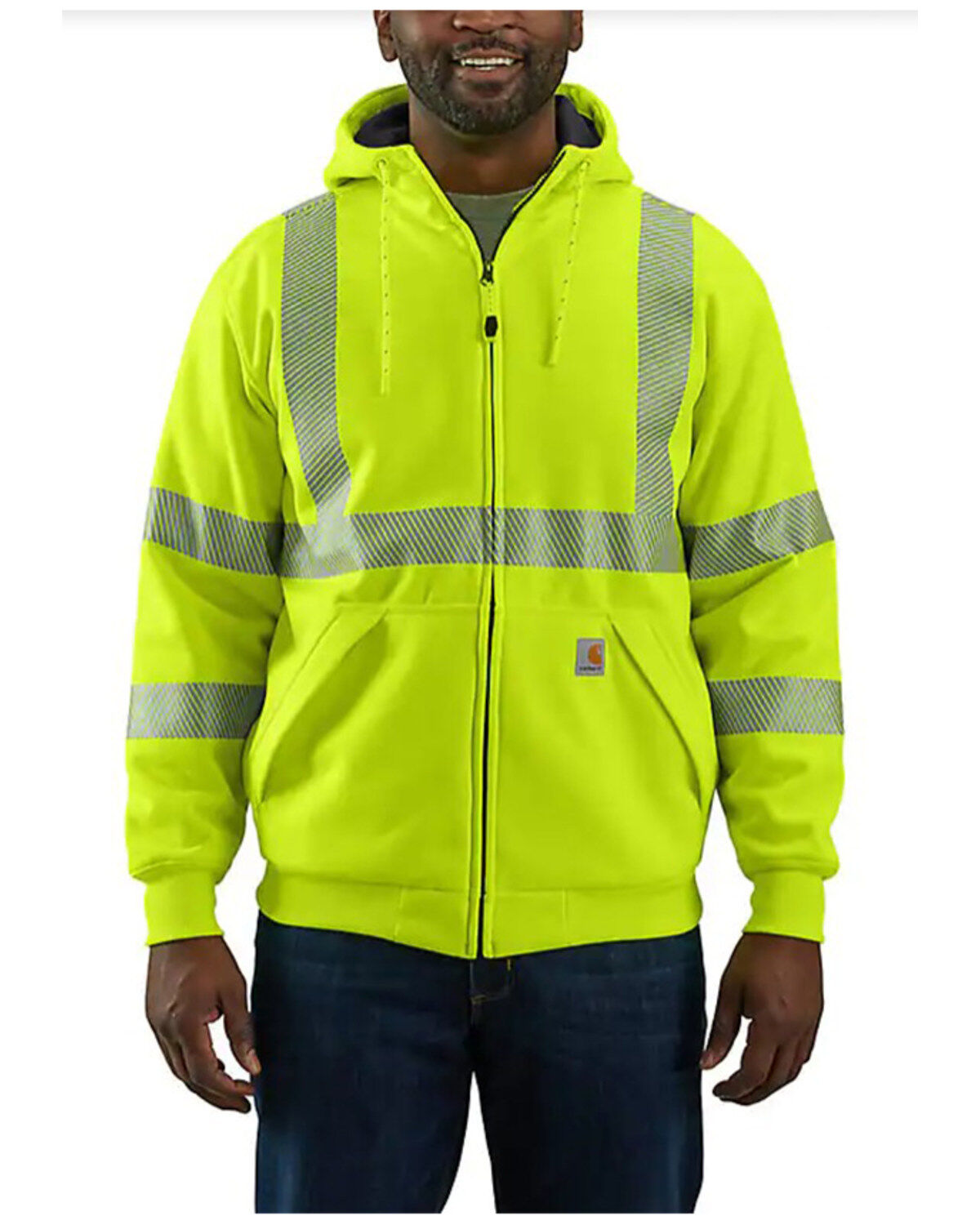 Image #1 - Carhartt Men's Hi-Vis Loose Fit Thermal Full-Zip Hooded Work Sweatshirt - Tall, Bright Green, hi-res