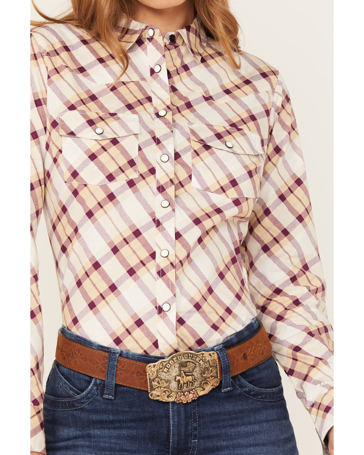 Image #3 - RANK 45&reg; Women's Long Sleeve Heritage Riding Shirt, Lt Brown, hi-res