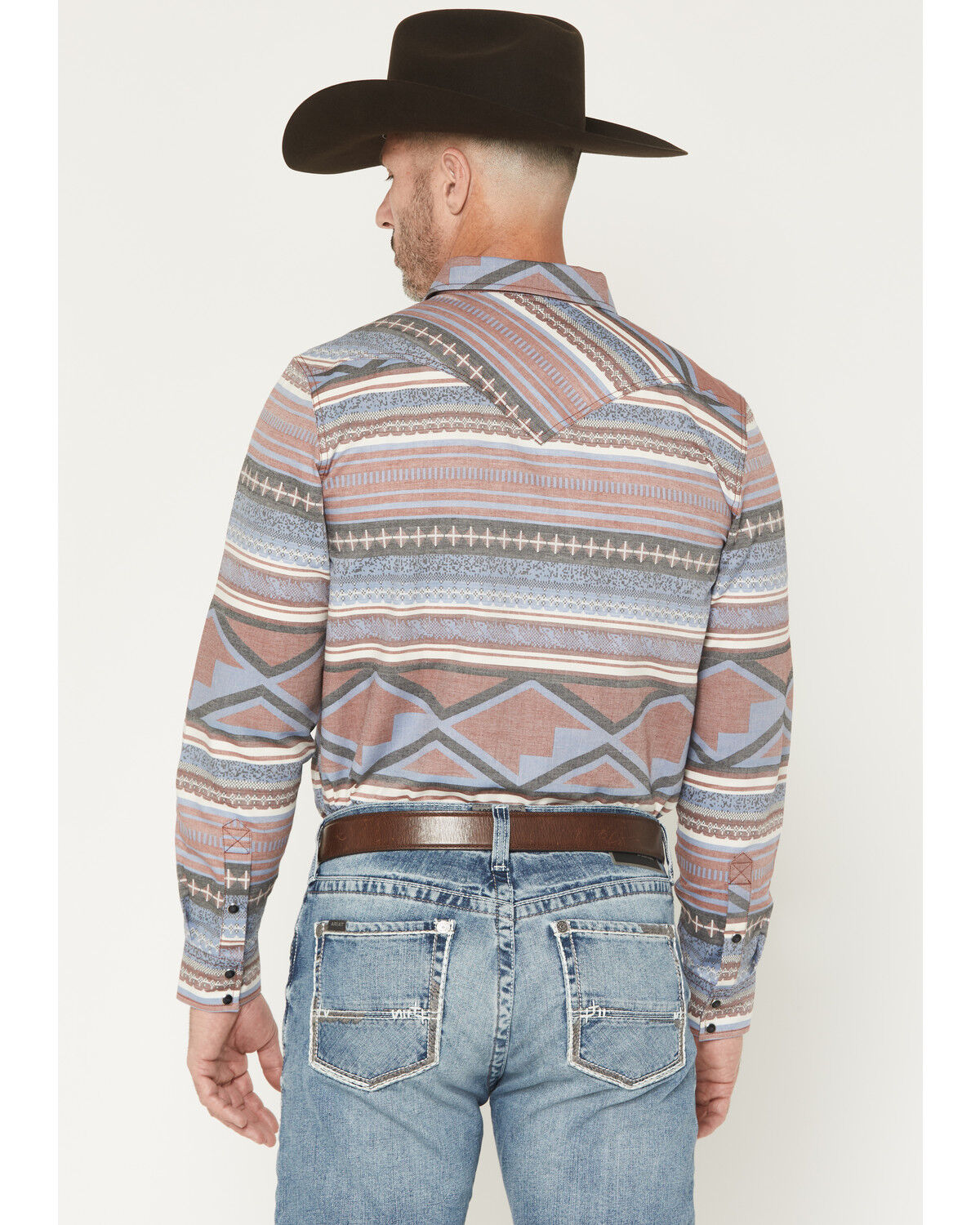 Image #4 - Cody James Men's Mountain Ranger Southwestern Striped Long Sleeve Snap Western Shirt, Burgundy, hi-res