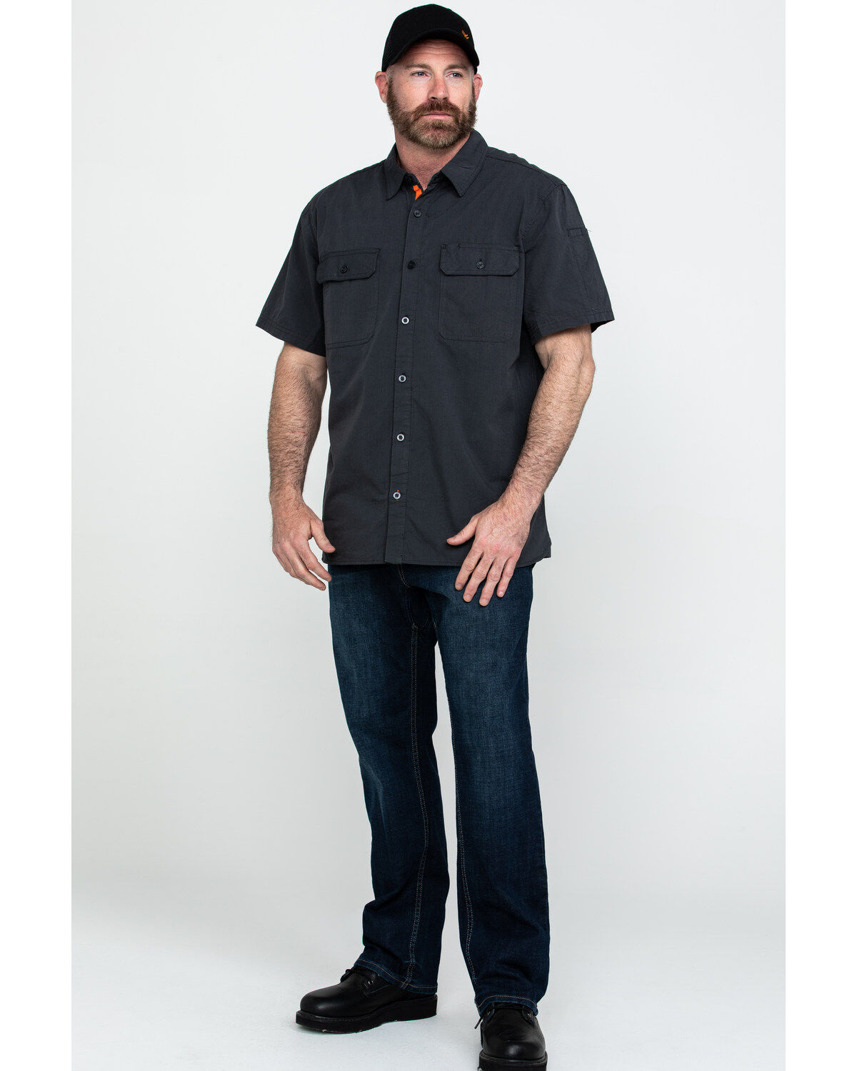 Image #6 - Hawx Men's Charcoal Solid Yarn Dye Two Pocket Short Sleeve Work Shirt - Tall, Charcoal, hi-res
